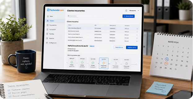 Gestión de clientes recurrentes y facturación programada en Facturador