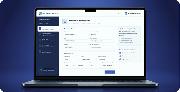 Configuración inicial de cuenta nueva en Facturador