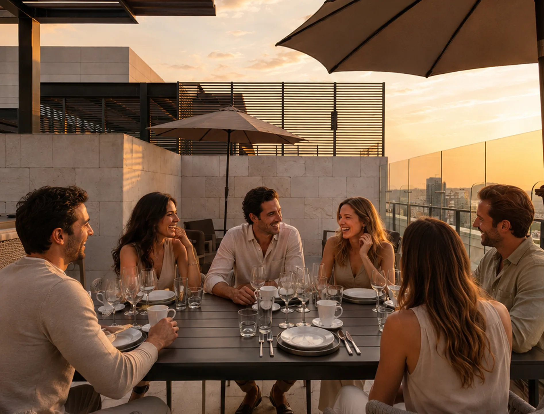 Familias compartiendo una cena en la terraza de Origina Santa Fe