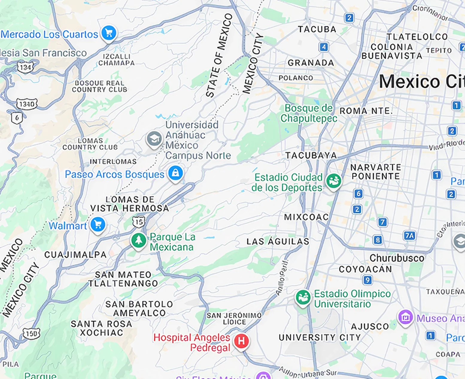 Mapa de la ubicación de Origina Santa Fe en Cuajimalpa, CDMX