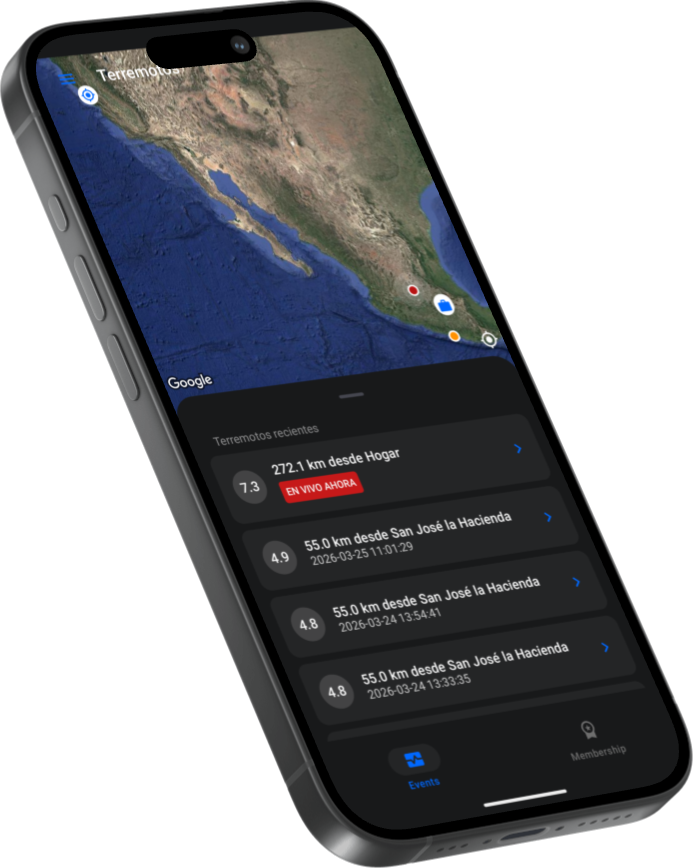 Celular mostrando la detección de un sismo