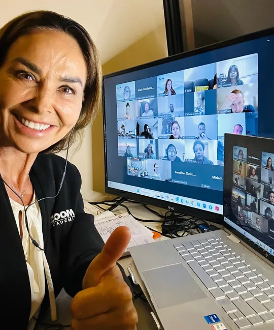 A Zoom Academy instructor in an online class