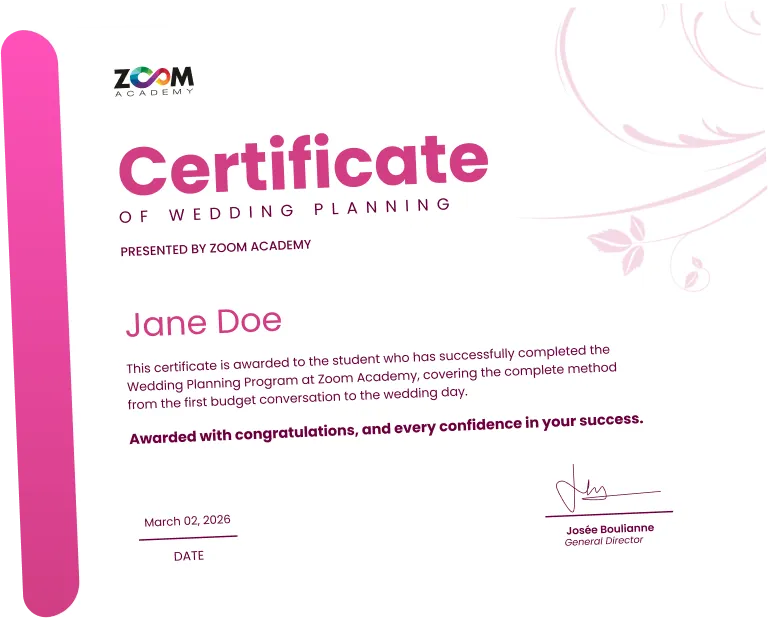 The Zoom Academy Certificate of Wedding Planning